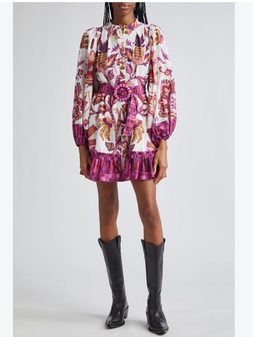 Farm Rio Dress Sunset Tapestry White Purple Mini
Balloon Sleeve
